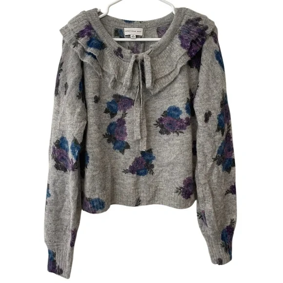 Something Navy Floral Ruffle Sweater - Picture 1 of 9